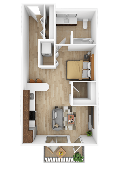 Floor plan for studio, 1 bath, 495 sqft